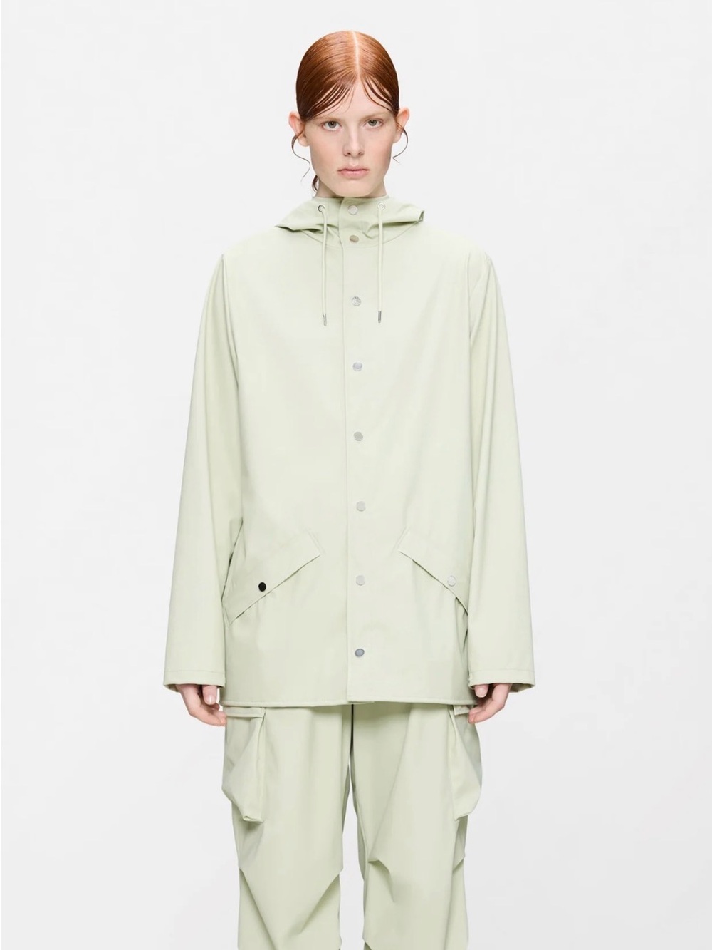 RAINS Unisex Light Sage Hooded Rain Jacket Large